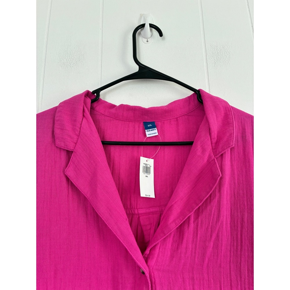 NWT Old Navy Womens XXL Pink Cotton Gauze Button Front Short Sleeve Boxy Shirt - Picture 3 of 5